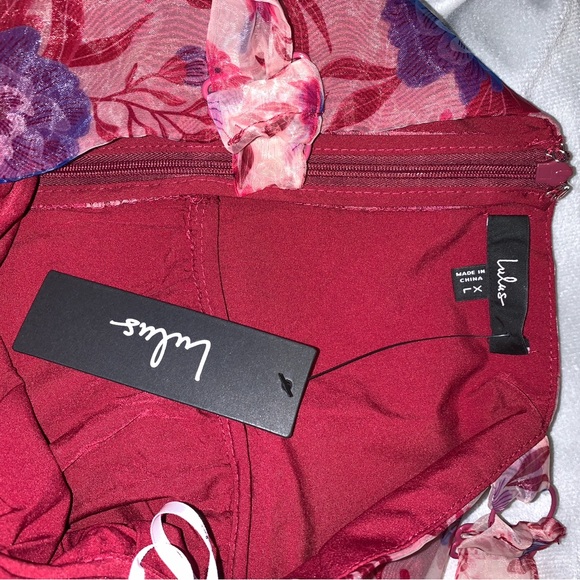 Lulus organza Dress in Pink and Purple magenta floral print bustier dress xl NWT - Picture 9 of 10